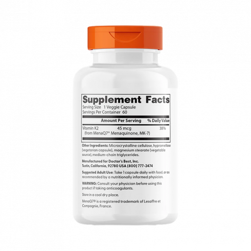 Doctor's Best Vitamin K2 MK-7, Витамин K2 MK-7, 60 капсул