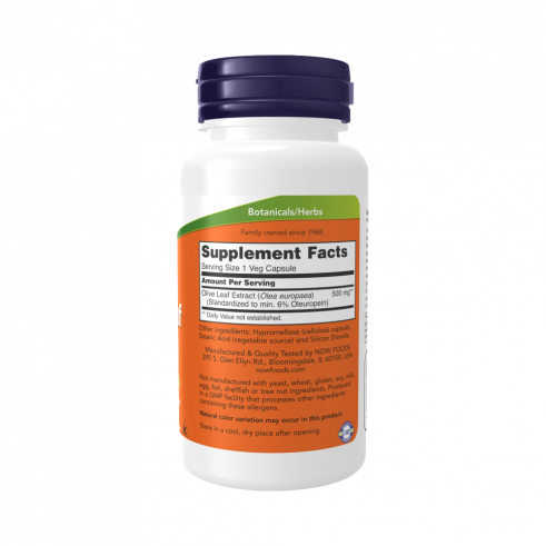 NOW Olive Leaf Extract 500 mg, Экстракт листьев оливы 500 мг, 60 капсул