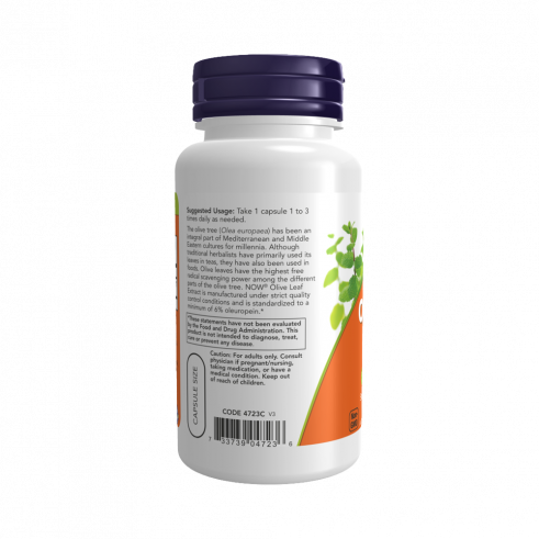 NOW Olive Leaf Extract 500 mg, Экстракт листьев оливы 500 мг, 60 капсул
