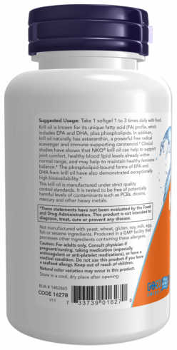 NOW Масло криля 1000 мг, 60 капсул